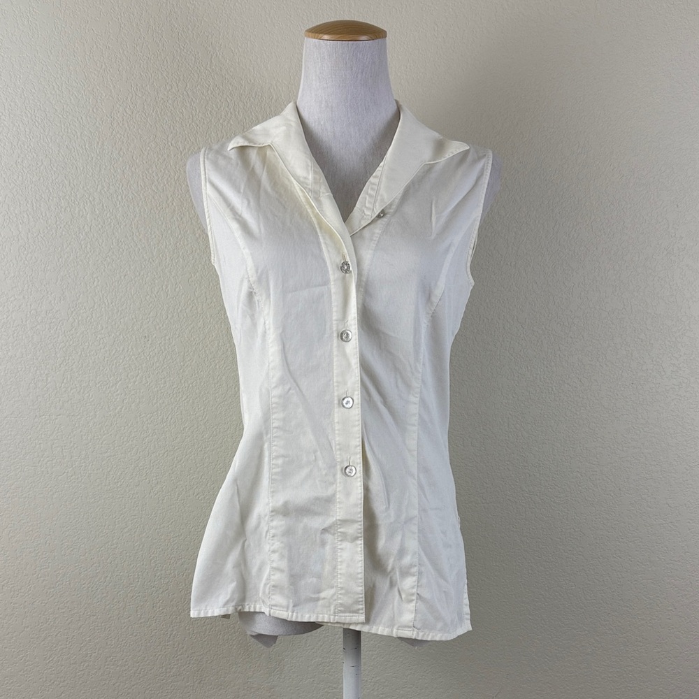 Escada‎ Sleeveless Cream 100% Cotton Button-Up Women's Top Size 36